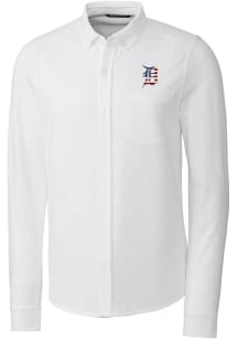 Cutter and Buck Detroit Tigers Mens White Advantage Tri-Blend Pique Long Sleeve Dress Shirt