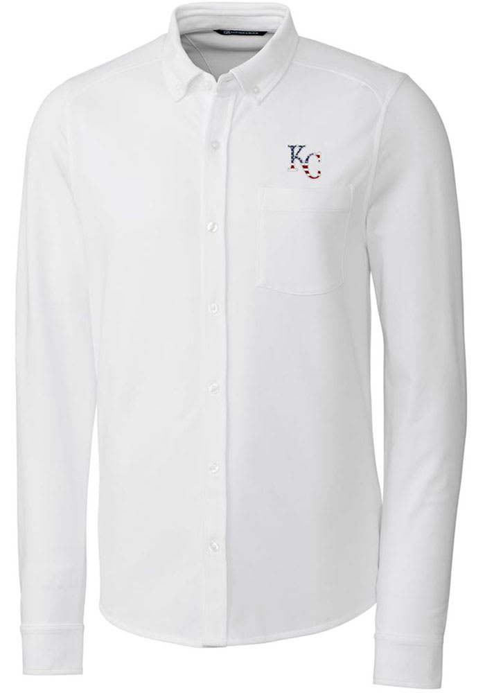 Cutter and Buck Kansas City Royals Mens White Advantage Tri-Blend Pique Long Sleeve Dress Shirt