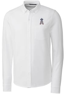Cutter and Buck Los Angeles Angels Mens White Advantage Tri-Blend Pique Long Sleeve Dress Shirt