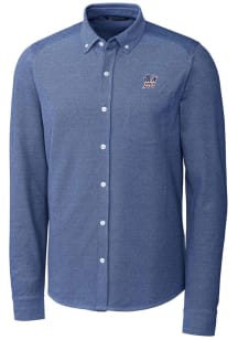 Cutter and Buck Miami Marlins Mens Blue Advantage Tri-Blend Pique Long Sleeve Dress Shirt
