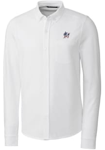 Cutter and Buck Miami Marlins Mens White Advantage Tri-Blend Pique Long Sleeve Dress Shirt