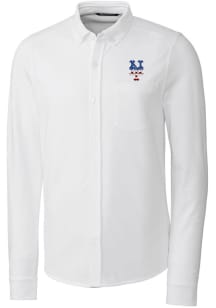 Cutter and Buck New York Mets Mens White Advantage Tri-Blend Pique Long Sleeve Dress Shirt