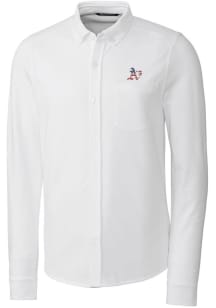 Cutter and Buck Oakland Athletics Mens White Advantage Tri-Blend Pique Long Sleeve Dress Shirt