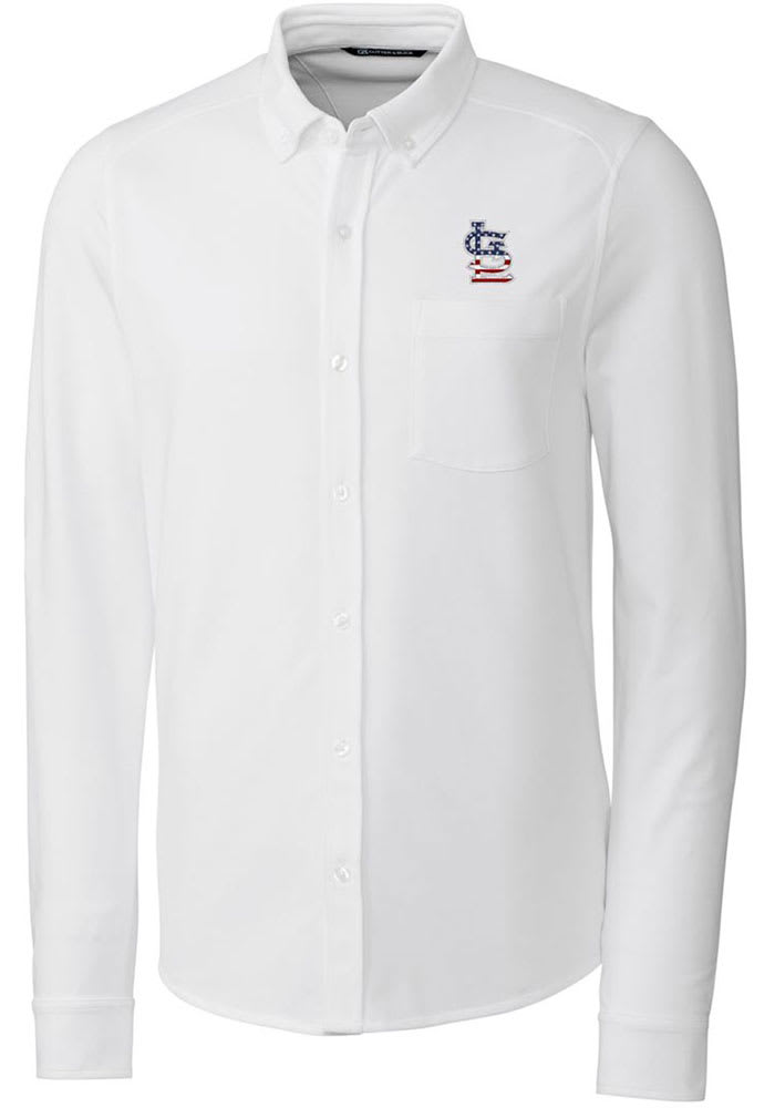 Cutter and Buck St Louis Cardinals White Advantage Tri-Blend Pique Long Sleeve Dress Shirt, White, 55% Cotton / 42% Poly / 3% SPANDEX, Size XL, Rally