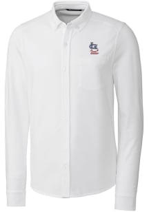 Cutter and Buck St Louis Cardinals Mens White Advantage Tri-Blend Pique Long Sleeve Dress Shirt