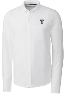 Cutter and Buck Texas Rangers Mens White Advantage Tri-Blend Pique Long Sleeve Dress Shirt