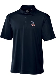 Cutter and Buck Los Angeles Dodgers Mens Navy Blue Drytec Genre Textured Short Sleeve Polo