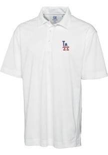 Cutter and Buck Los Angeles Dodgers Mens White Drytec Genre Textured Short Sleeve Polo