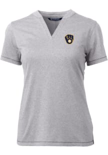 Cutter and Buck Milwaukee Brewers Womens Grey Forge Blade Short Sleeve T-Shirt