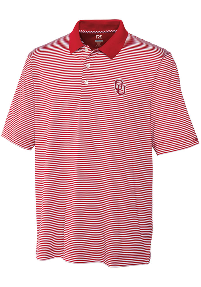 Cutter and Buck Oklahoma Sooners Mens Red Trevor Stripe Short Sleeve Polo