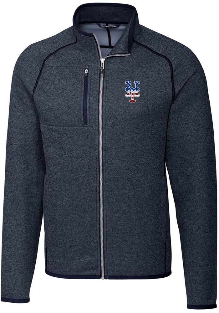Cutter and Buck New York Mets Mens Navy Blue Mainsail Long Sleeve Full Zip Jacket