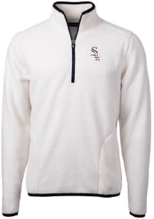 Cutter and Buck Chicago White Sox Mens White Cascade Eco Sherpa Fleece Long Sleeve 1/4 Zip Pullo..