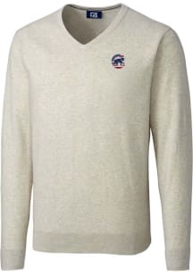 Cutter and Buck Chicago Cubs Mens Oatmeal Lakemont Long Sleeve Sweater