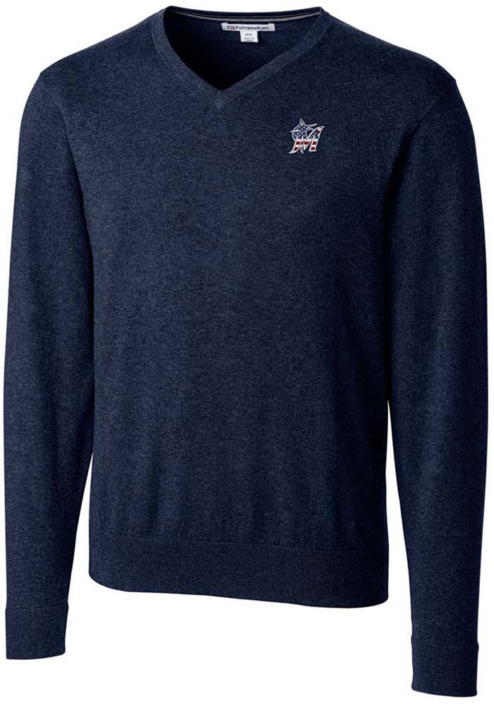 Cutter and Buck Miami Marlins Mens Navy Blue Lakemont Long Sleeve Sweater