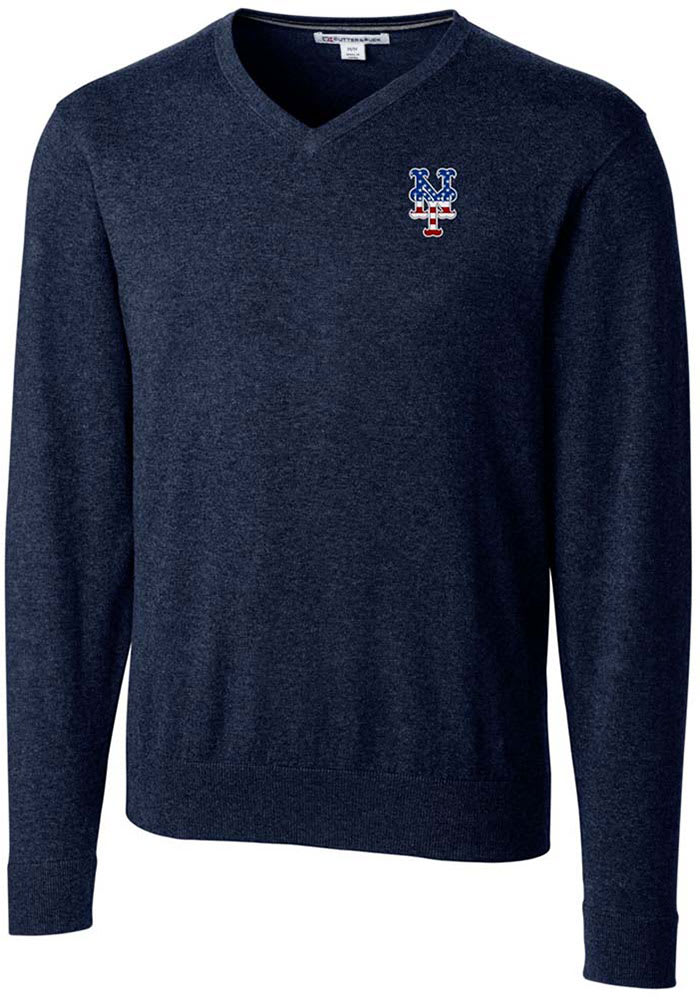 Cutter and Buck New York Mets Mens Navy Blue Lakemont Long Sleeve Sweater