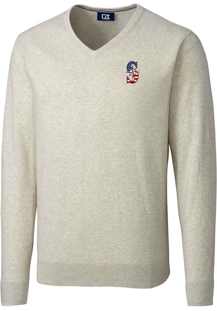 Cutter and Buck Seattle Mariners Mens Oatmeal Lakemont Long Sleeve Sweater