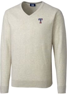 Cutter and Buck Texas Rangers Mens Oatmeal Americana Lakemont Long Sleeve Sweater