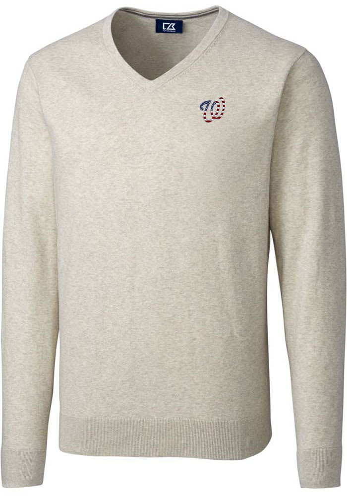 Cutter and Buck Washington Nationals Mens Oatmeal Lakemont Long Sleeve Sweater