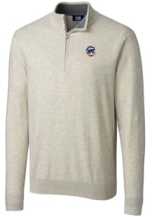 Cutter and Buck Chicago Cubs Mens Oatmeal Lakemont Long Sleeve 1/4 Zip Pullover