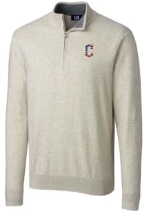 Cutter and Buck Cleveland Guardians Mens Oatmeal Lakemont Long Sleeve 1/4 Zip Pullover