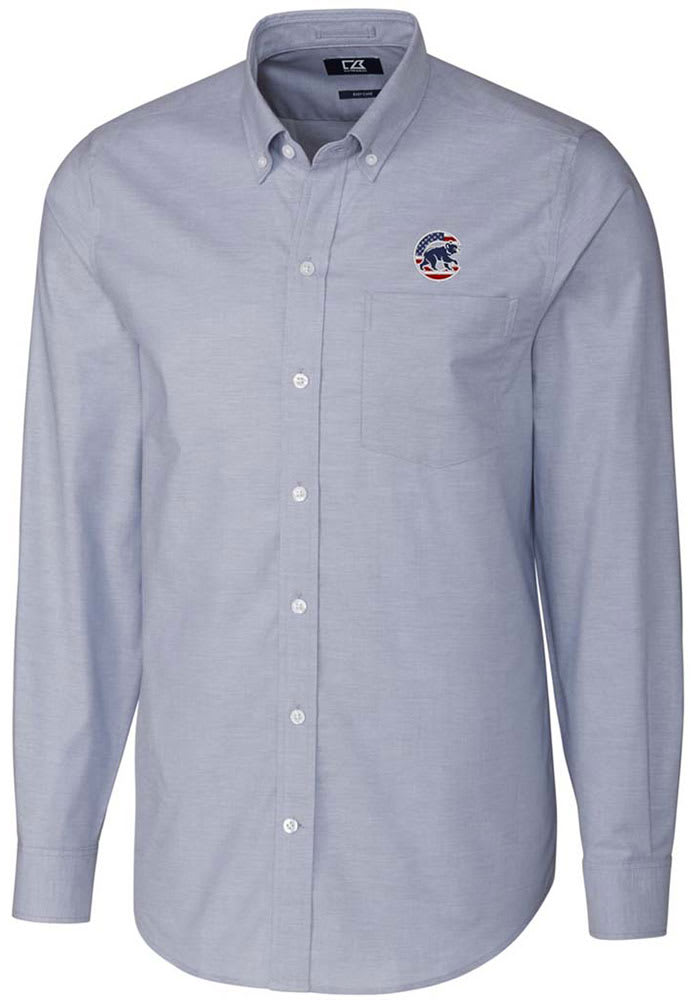 MLB Stars & Stripes Long Sleeve Button Down Shirt | Men | Light Blue | S | Cutter & Buck