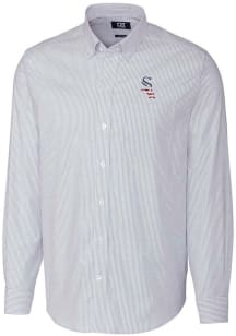 Cutter and Buck Chicago White Sox Mens Light Blue Stretch Oxford Stripe Long Sleeve Dress Shirt