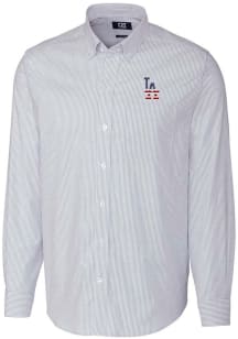Cutter and Buck Los Angeles Dodgers Mens Light Blue Stretch Oxford Stripe Long Sleeve Dress Shir..