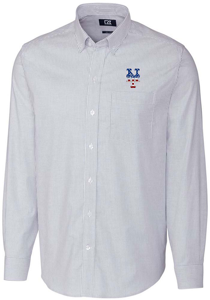 Cutter and Buck New York Mets Mens Light Blue Stretch Oxford Stripe Long Sleeve Dress Shirt