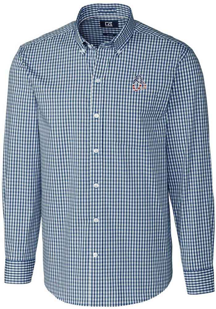 Cutter and Buck Baltimore Orioles Mens Navy Blue Easy Care Gingham Long Sleeve Dress Shirt