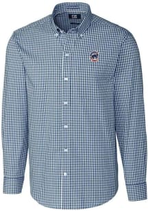 Cutter and Buck Chicago Cubs Mens Navy Blue Easy Care Gingham Long Sleeve Dress Shirt