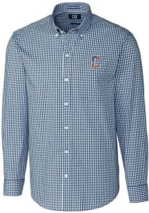 Cutter and Buck Cleveland Guardians Mens Navy Blue Easy Care Gingham Long Sleeve Dress Shirt