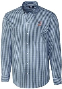 Cutter and Buck Detroit Tigers Mens Navy Blue Americana Easy Care Gingham Long Sleeve Dress Shir..