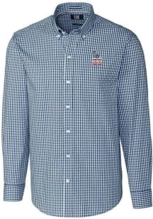 Cutter and Buck Los Angeles Dodgers Mens Navy Blue Easy Care Gingham Long Sleeve Dress Shirt