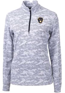 Cutter and Buck Milwaukee Brewers Womens Charcoal Traverse Camo 1/4 Zip Pullover