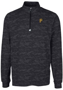 Cutter and Buck Pittsburgh Pirates Mens Black Traverse Camo Print Big and Tall 1/4 Zip Pullover