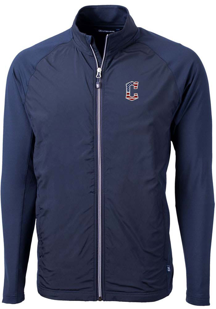 Cutter and Buck Cleveland Guardians Mens Navy Blue Adapt Eco Long Sleeve Full Zip Jacket