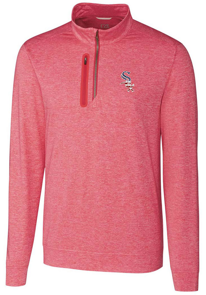Cutter and Buck Chicago White Sox Mens Red Stealth Heathered Long Sleeve 1/4 Zip Pullover
