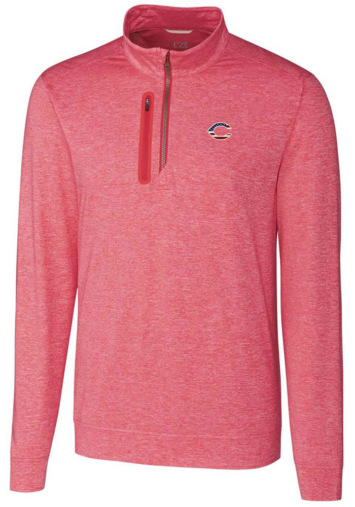 Cutter and Buck Cincinnati Reds Mens Red Stealth Heathered Long Sleeve 1/4 Zip Pullover