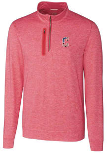 Cutter and Buck Cleveland Guardians Mens Red Stealth Heathered Long Sleeve 1/4 Zip Pullover