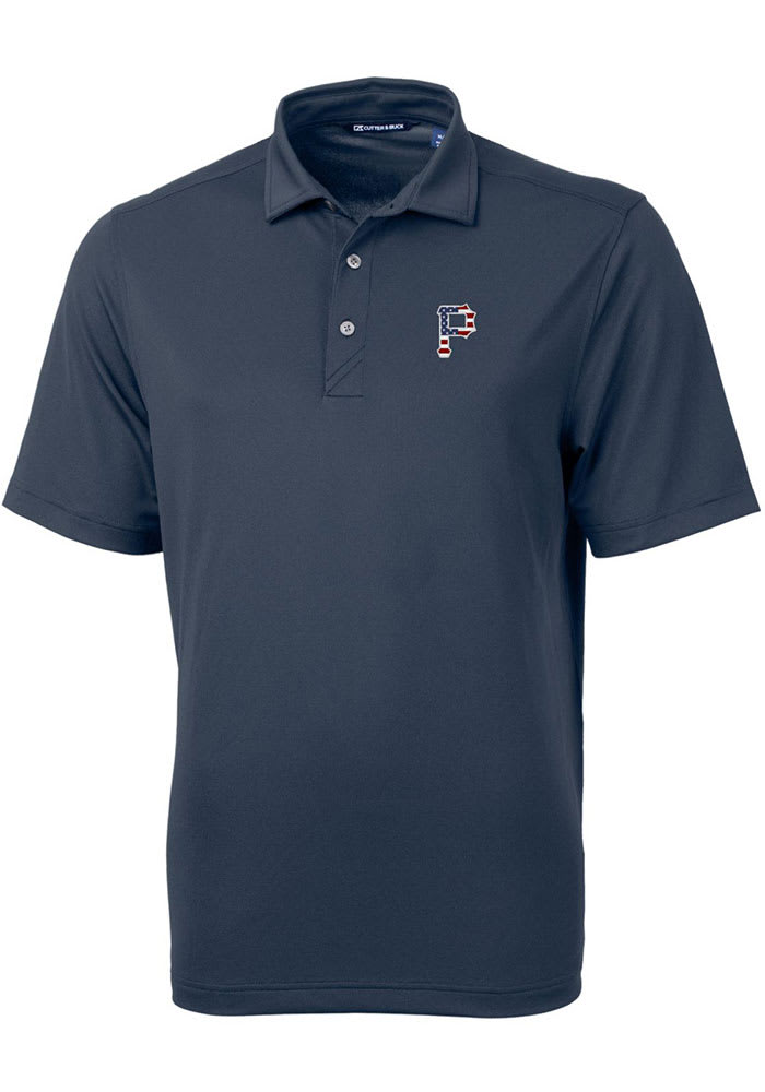 Cutter and Buck Pittsburgh Pirates Mens Navy Blue Virtue Eco Pique Big and Tall Polos Shirt