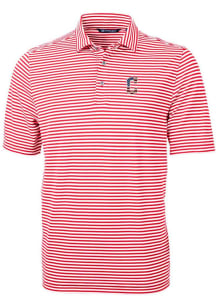 Cutter and Buck Cleveland Guardians Mens Red Virtue Eco Pique Stripe Big and Tall Polos Shirt