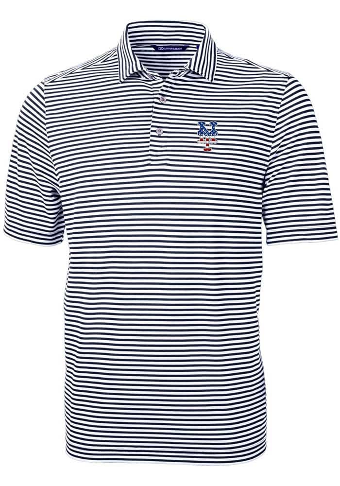 Cutter and Buck New York Mets Mens Navy Blue Virtue Eco Pique Stripe Big and Tall Polos Shirt