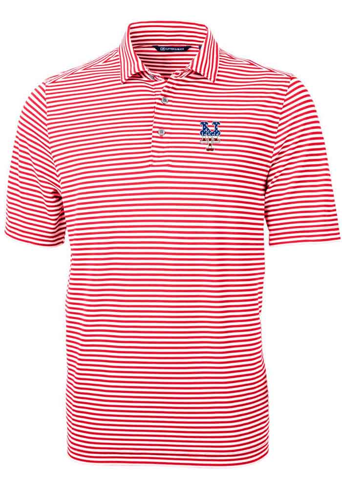 Cutter and Buck New York Mets Mens Red Virtue Eco Pique Stripe Big and Tall Polos Shirt