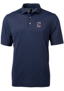 Cutter and Buck Cleveland Guardians Mens Navy Blue Virtue Eco Pique Tile Big and Tall Polos Shir..
