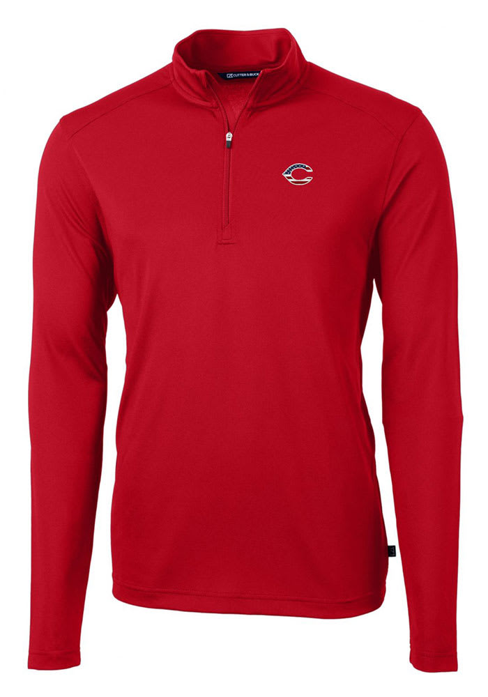 Cutter and Buck Cincinnati Reds Mens Red Americana Virtue Eco Pique Big Tall 1/4 Zip Pullove..