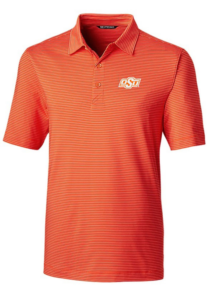 Cutter and Buck Oklahoma State Cowboys Mens Orange Forge Pencil Stripe Polo Short Sleeve Polo