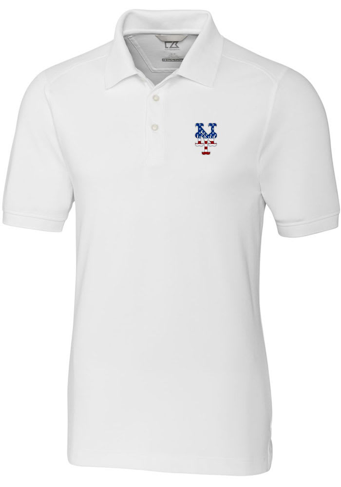 Cutter and Buck New York Mets Mens White Advantage Pique Big and Tall Polos Shirt