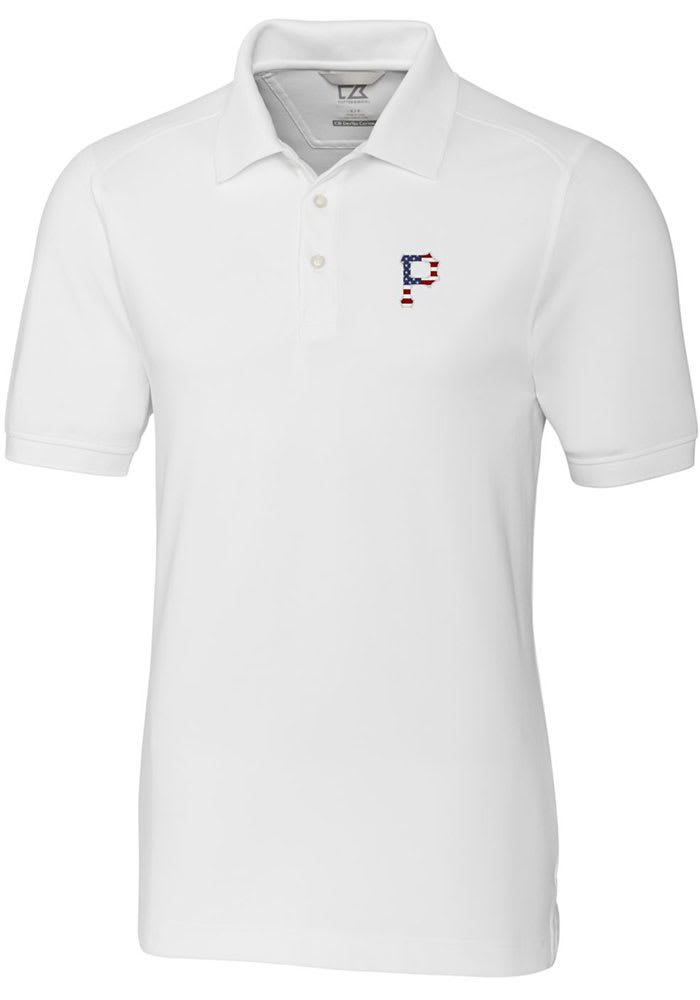 Cutter and Buck Pittsburgh Pirates Mens White Advantage Pique Big and Tall Polos Shirt