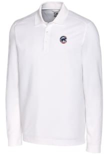 Cutter and Buck Chicago Cubs Mens White Advantage Pique Long Sleeve Big and Tall Polos Shirt