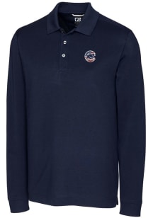Cutter and Buck Chicago Cubs Mens Navy Blue Advantage Pique Long Sleeve Big and Tall Polos Shirt